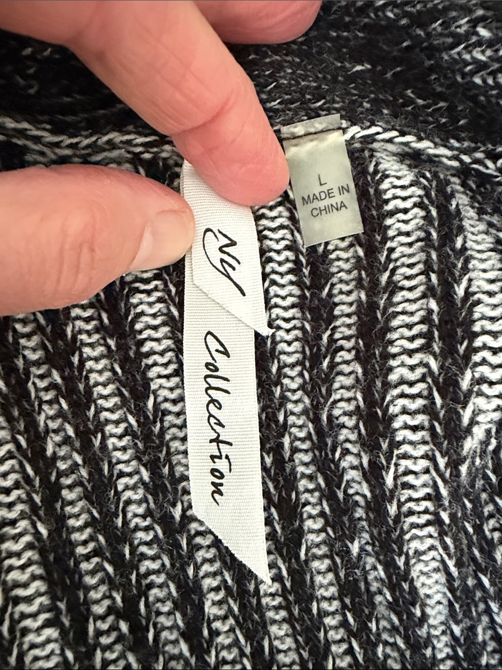 NY Collection Women’s cardigan/ Black & Silver Marled Rib, like new